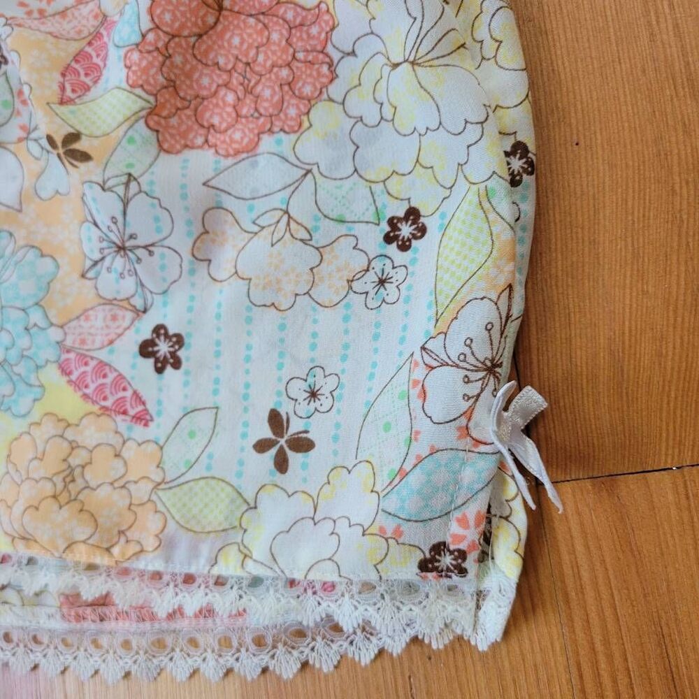 Vintage Y2K large floral pajama set babydoll cut top lace details bow boho maxim - Picture 4 of 14